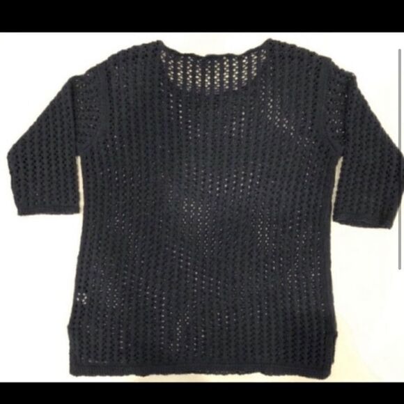 J JILL OPEN STITCH KNIT AEGEON BLUE TUNIC SWEATER - Picture 3 of 5